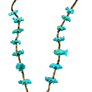 New Heishi & turquoise power animal necklace long