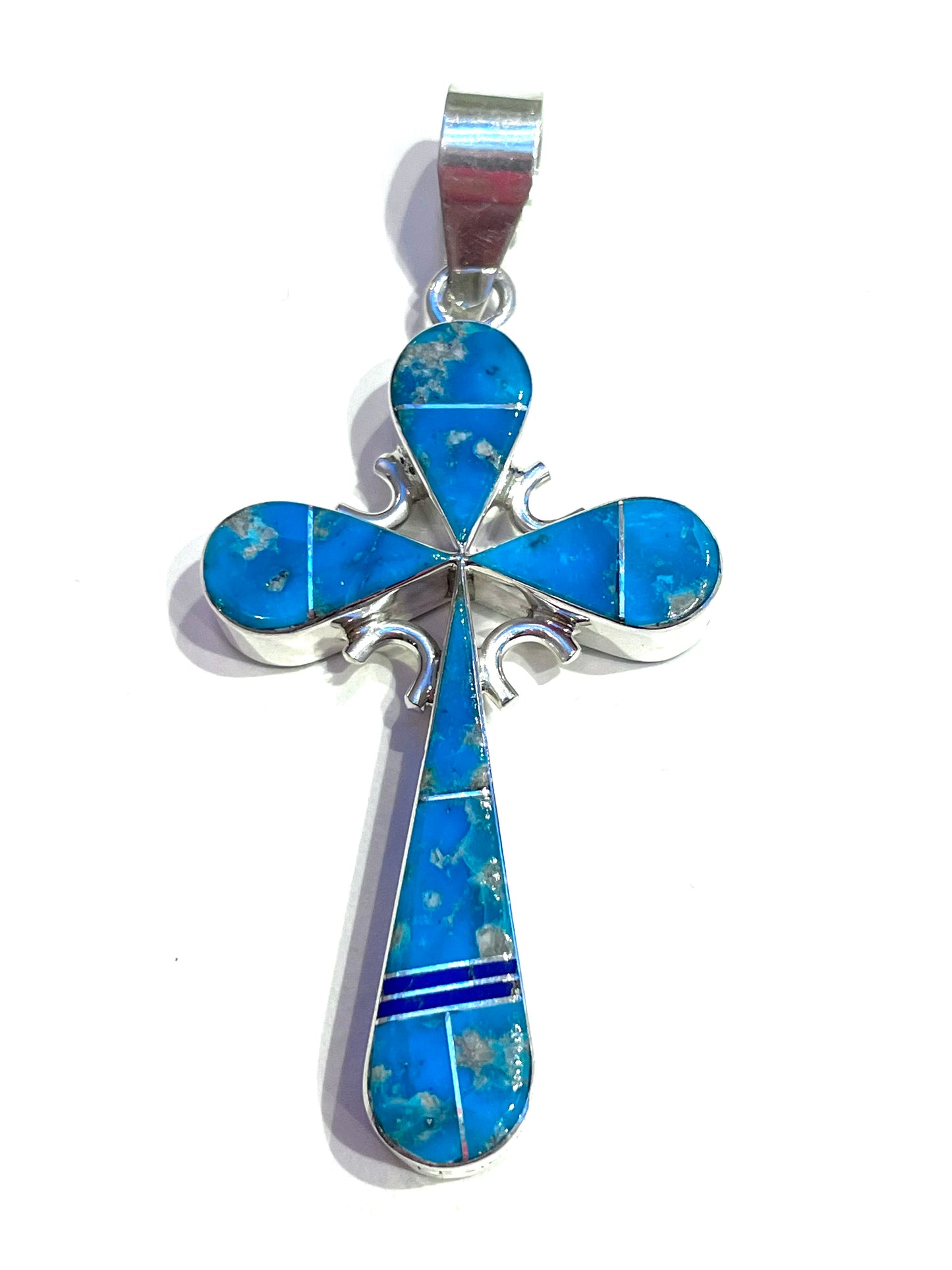 Double sided cross pendent - coral / turquoise