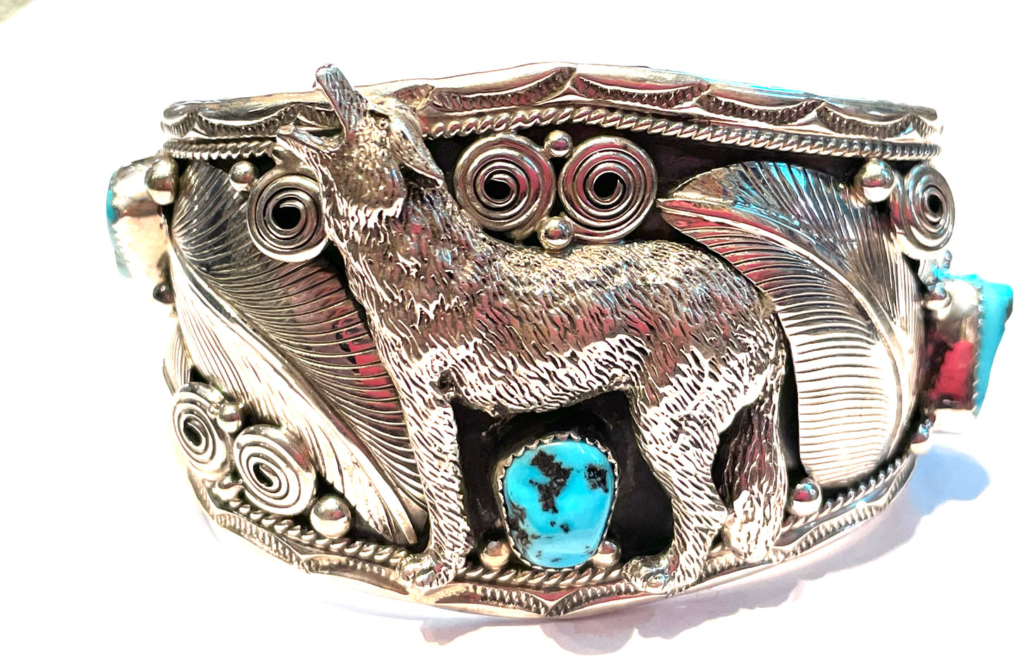 Navajo sterling silver wolf bracelet