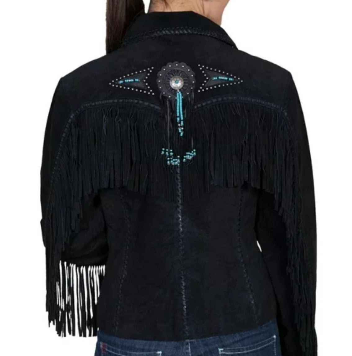 Suede black fringed  beaded