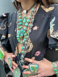 Rare emerald green squash blossom  necklace