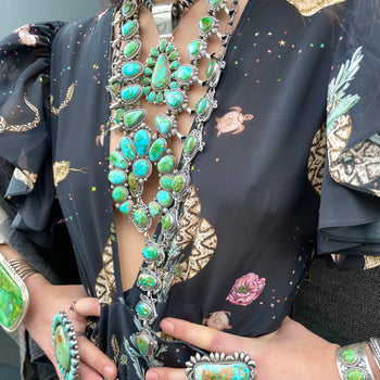 Rare emerald green squash blossom  necklace
