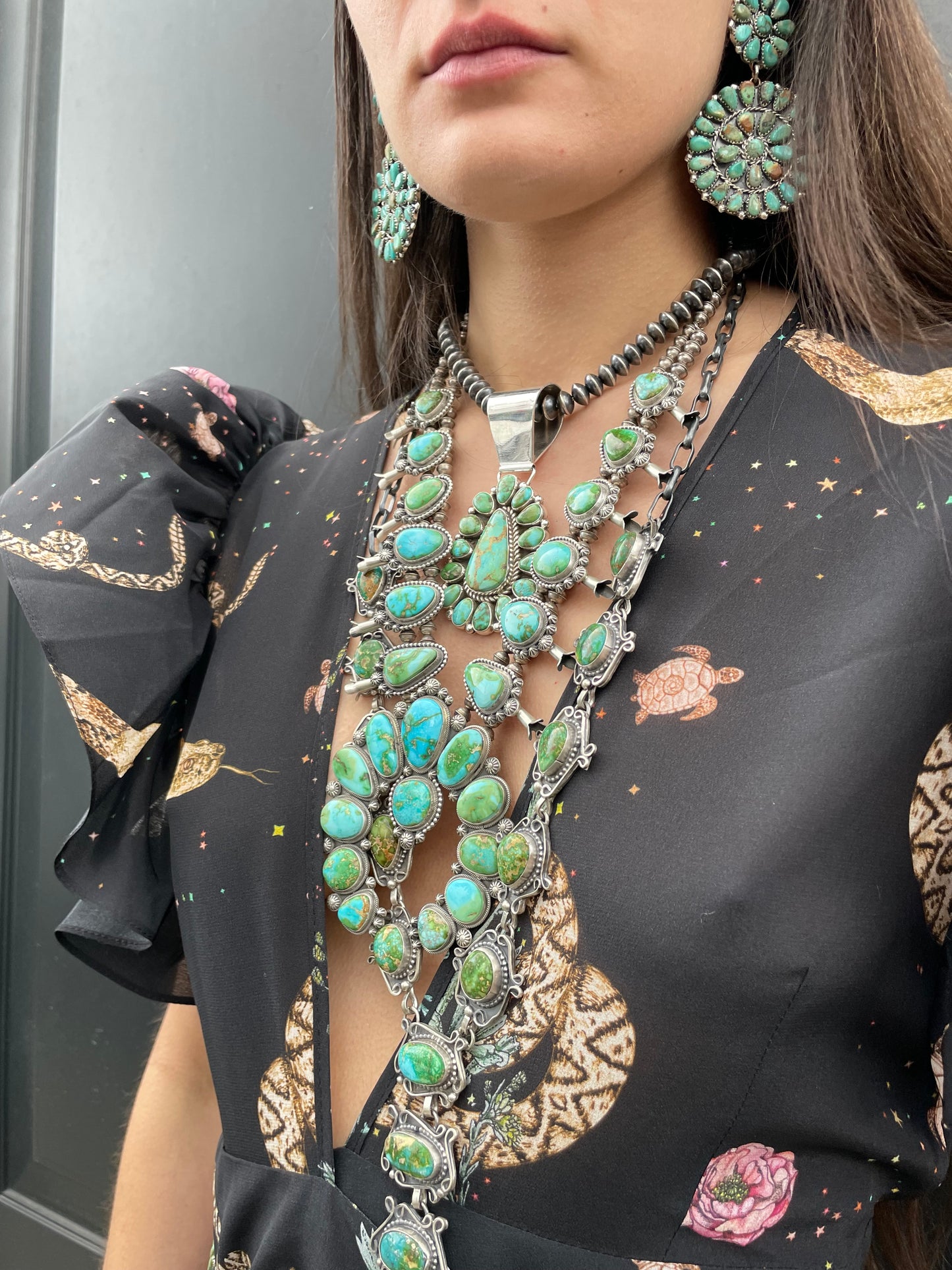 Rare emerald green squash blossom  necklace