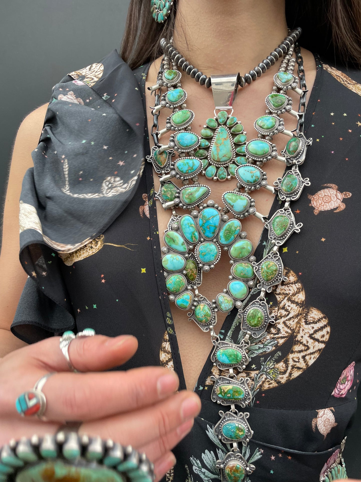 Rare emerald green squash blossom  necklace