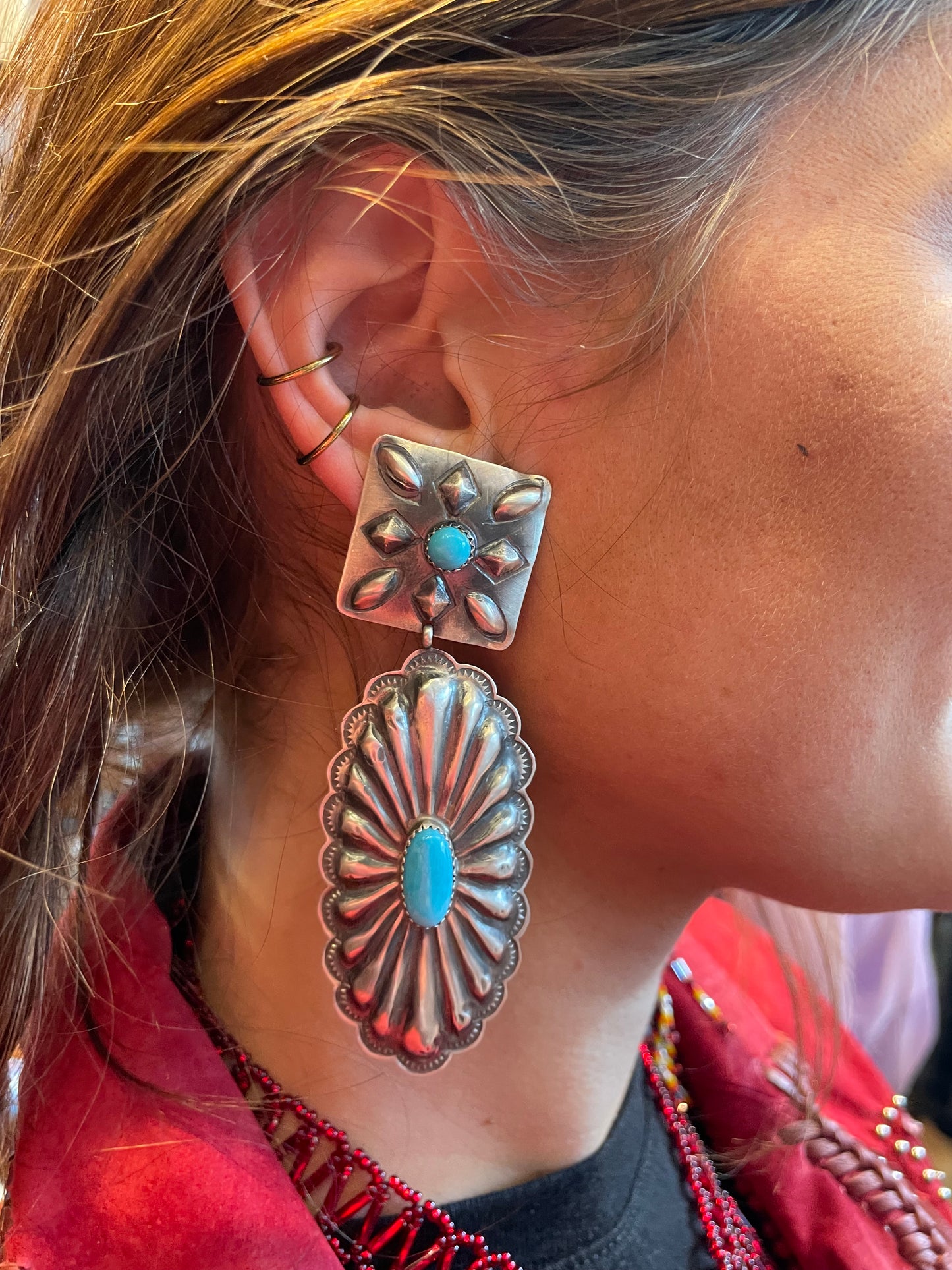 Amazing Navajo  concho turquoise earrings