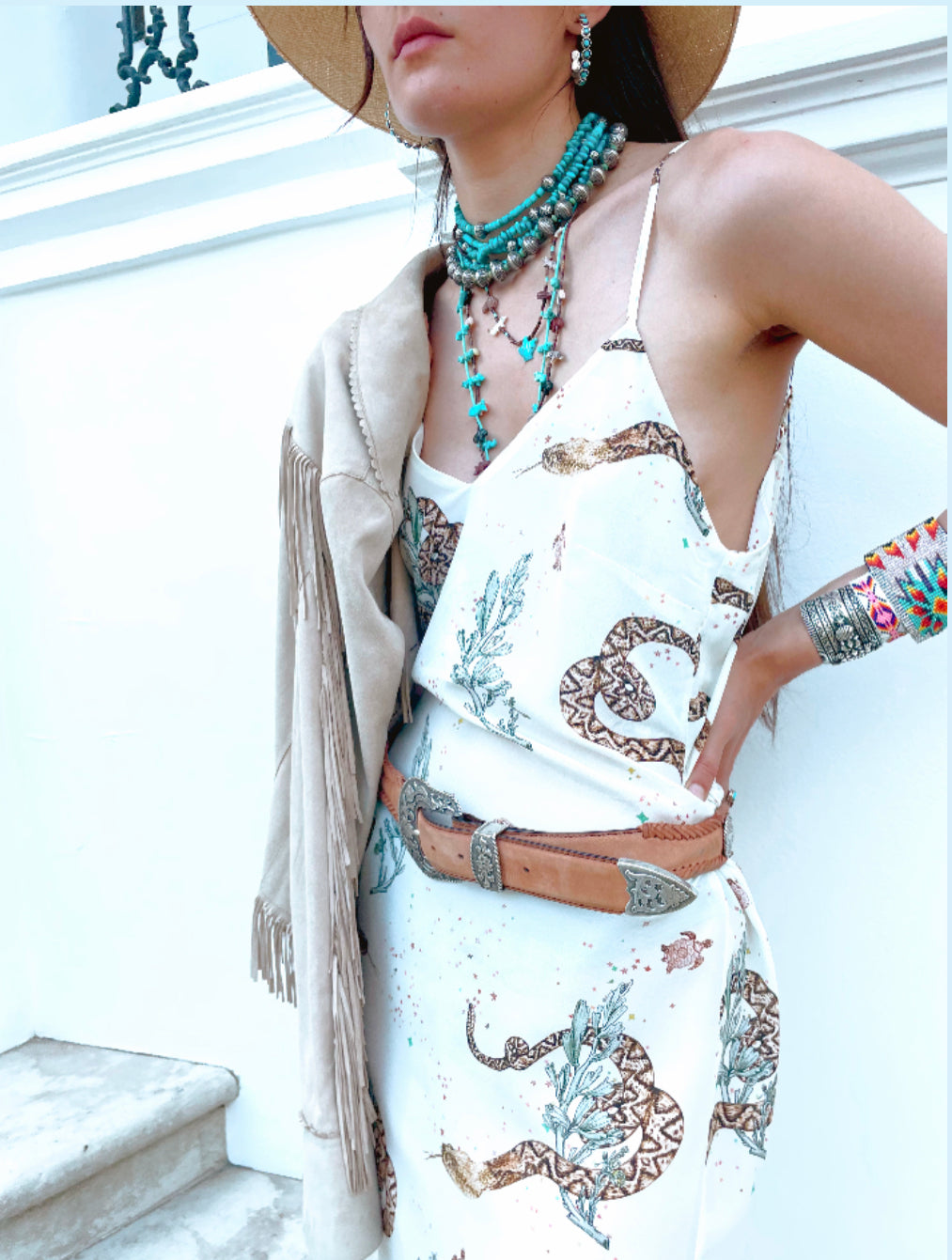 White silk strap dress