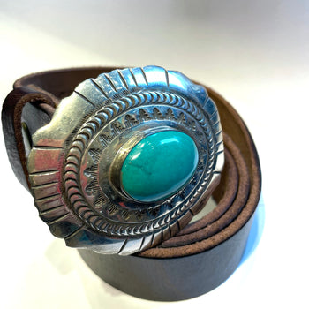 Turquoise buckle with silver punchwork