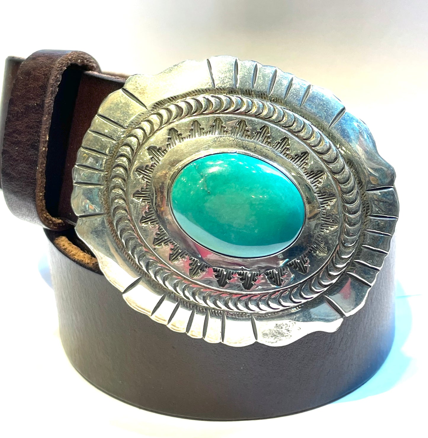 Turquoise buckle with silver punchwork