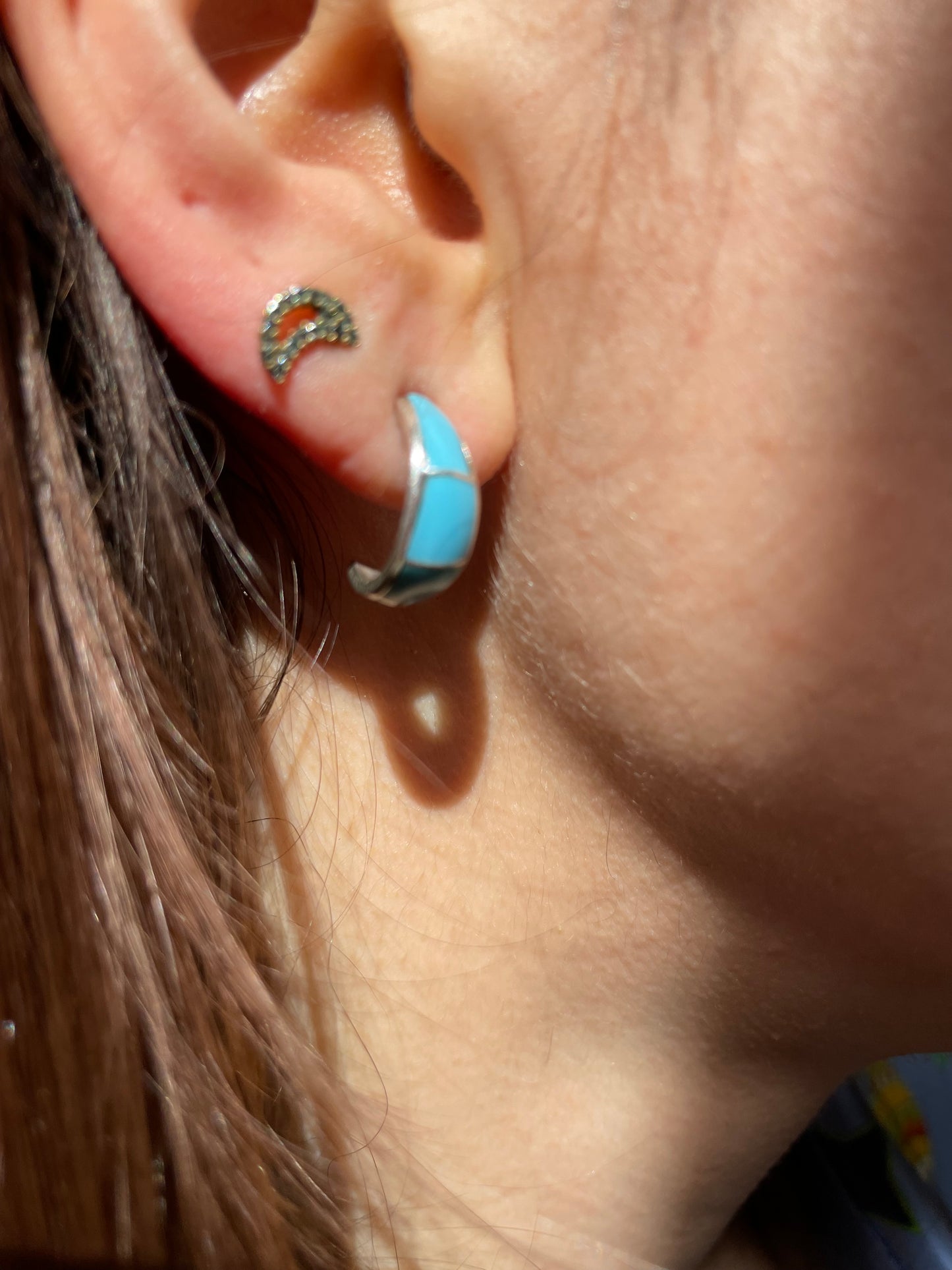 Hoop earrings turquoise inlaid