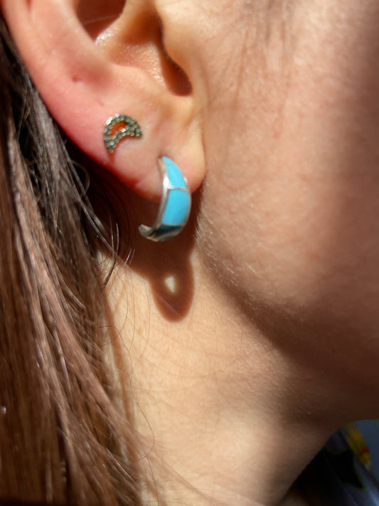 Hoop earrings turquoise inlaid