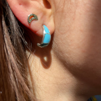 Hoop earrings turquoise inlaid