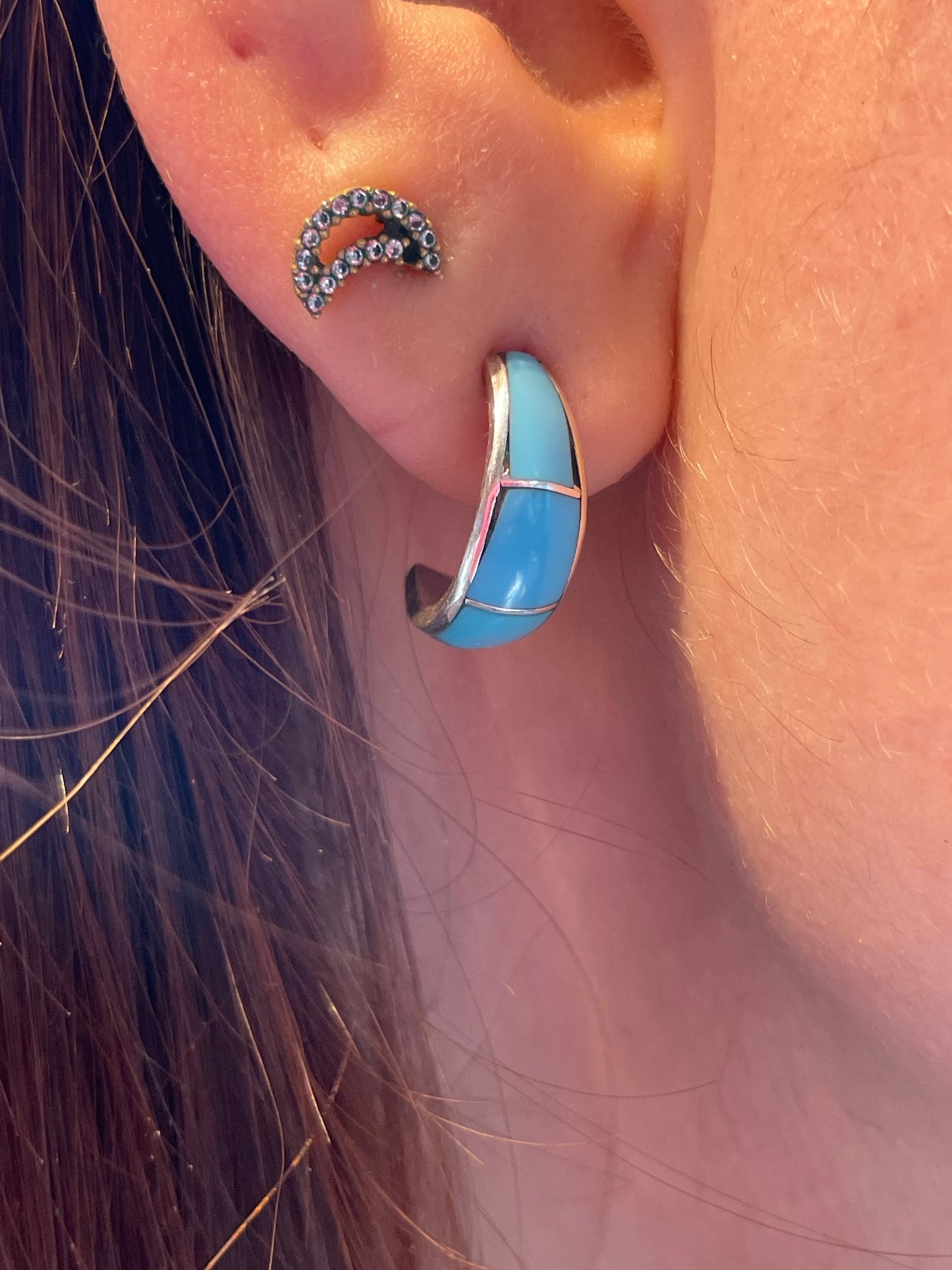 Hoop earrings turquoise inlaid