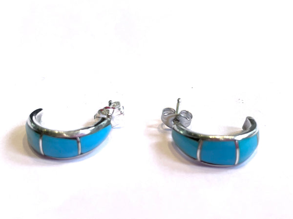 Hoop earrings turquoise inlaid