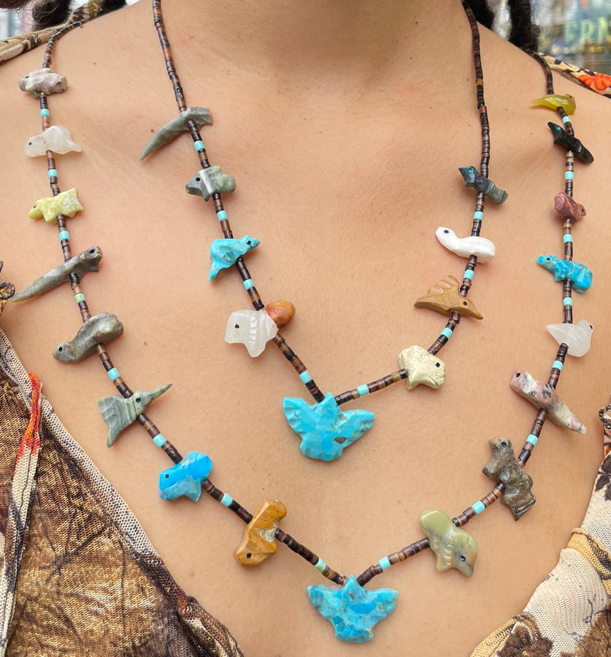 Gem quality stone power animal necklace short