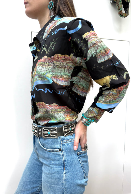 Black mountain lion shirt silk