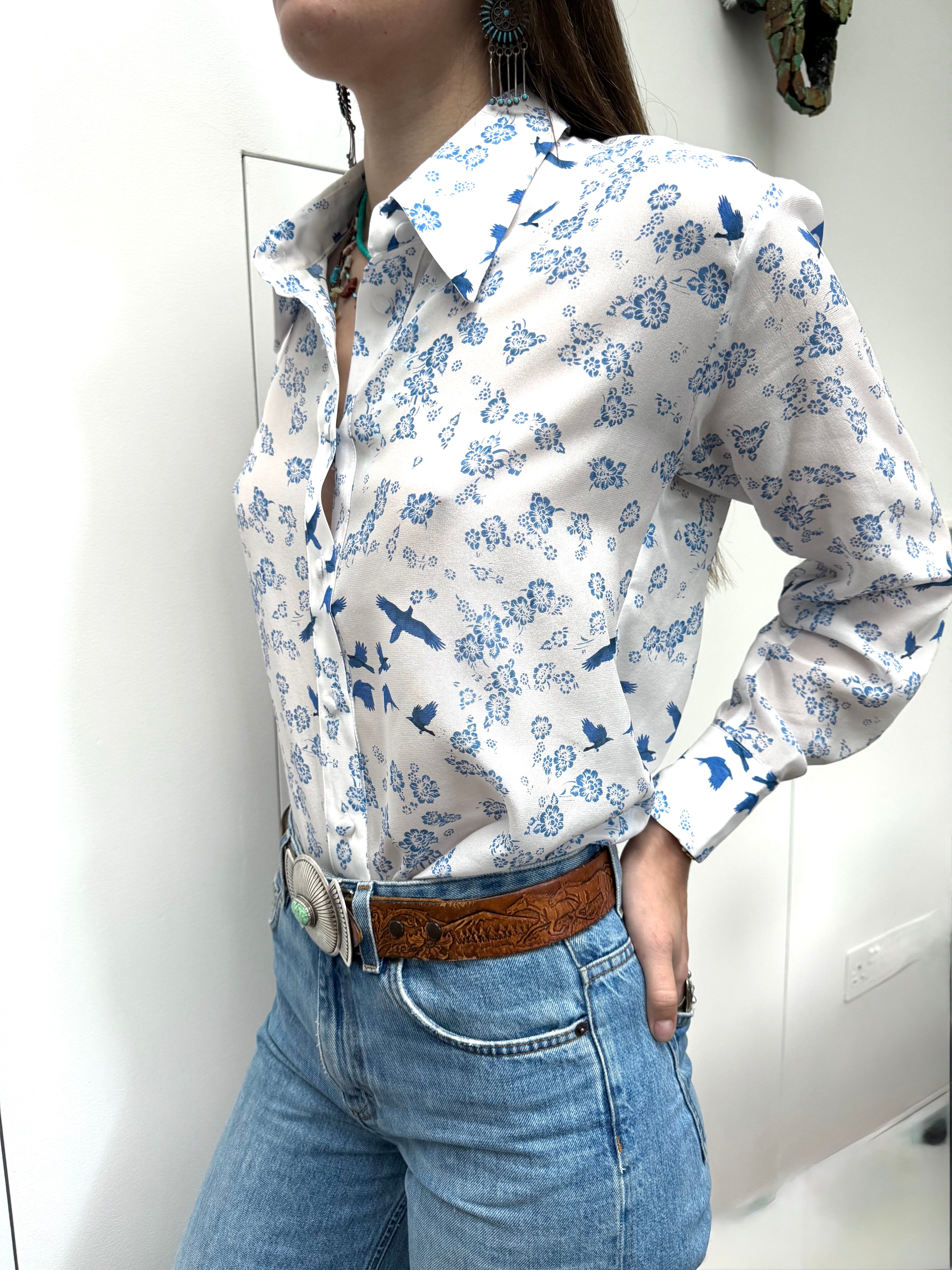 White - Blue Bird Shirt