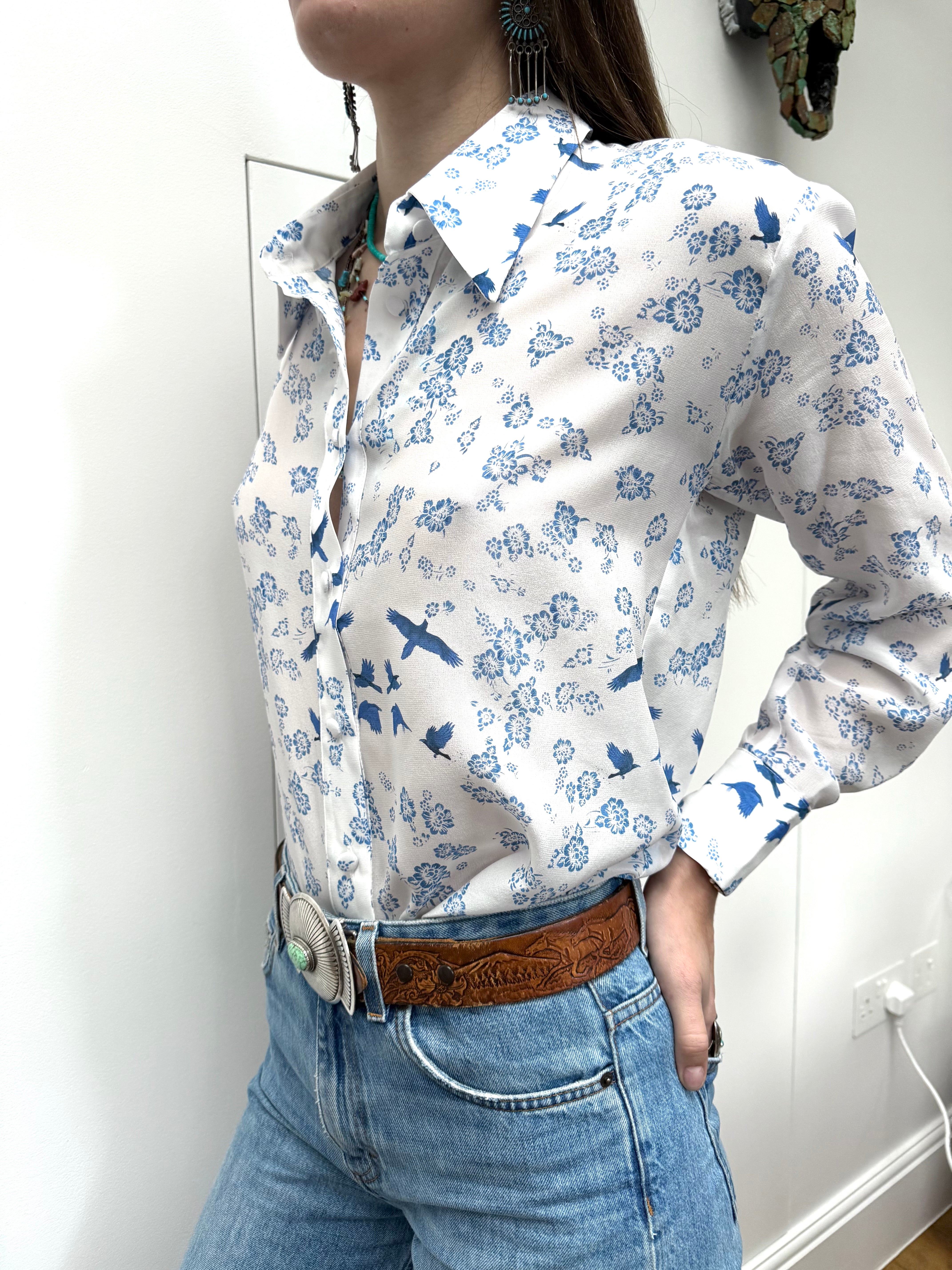 White - Blue Bird Shirt