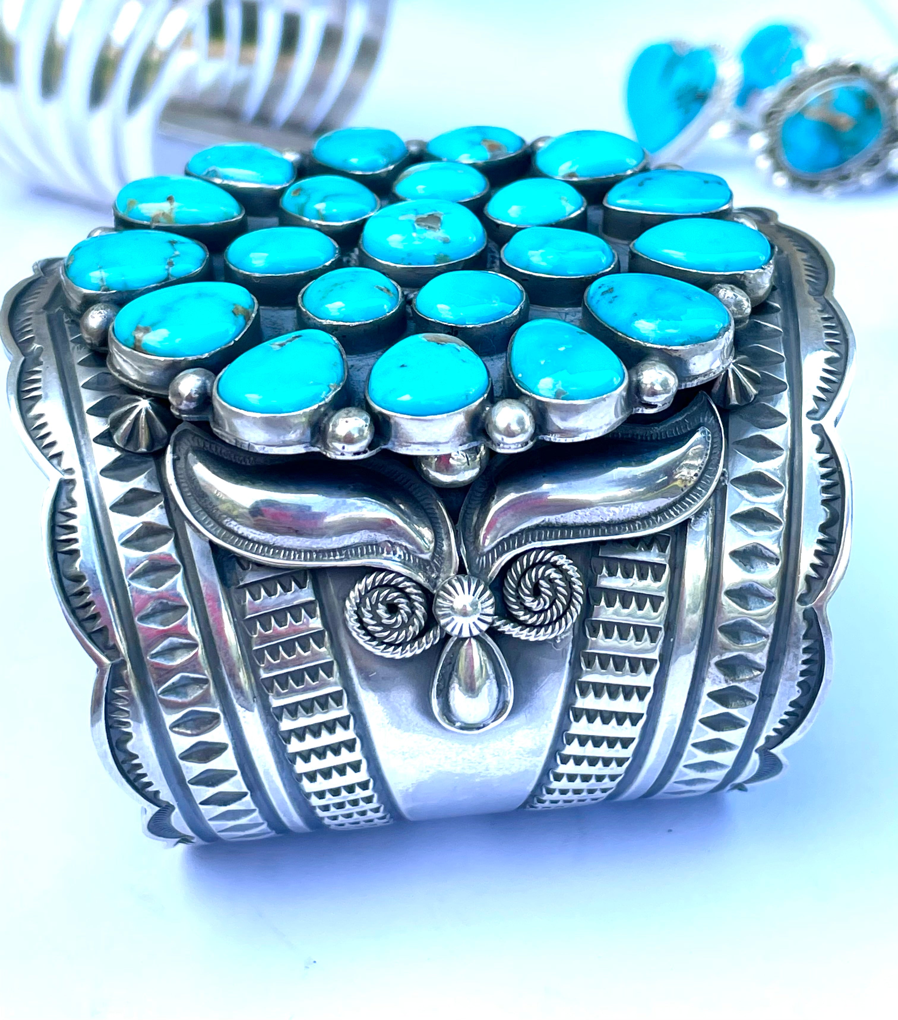 Navajo large turquoise cluster bracelet sleeping beauty