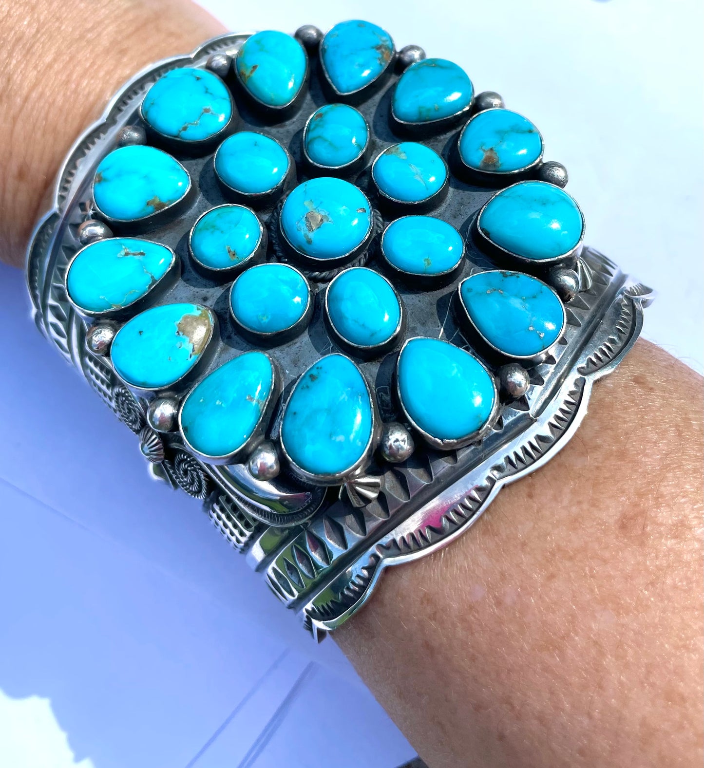 Navajo large turquoise cluster bracelet sleeping beauty