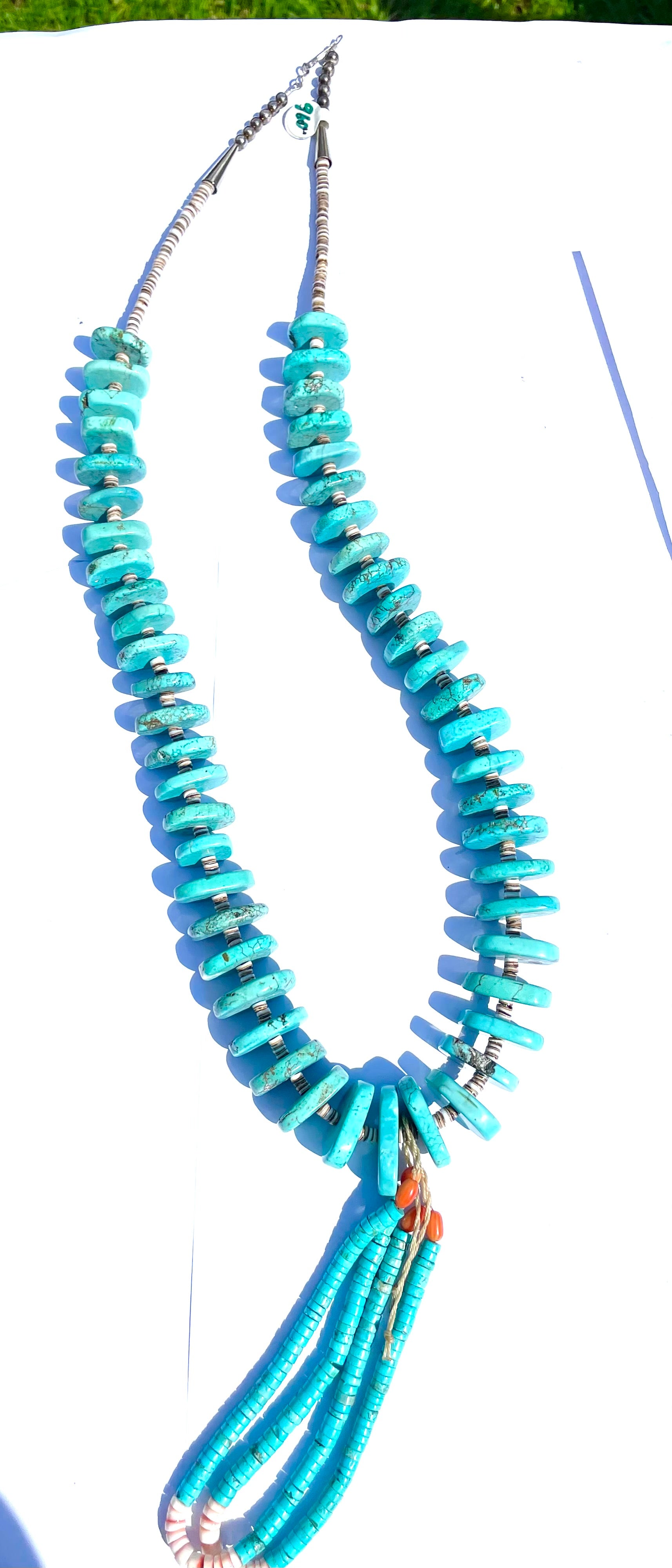 Large super long turquoise necklace
