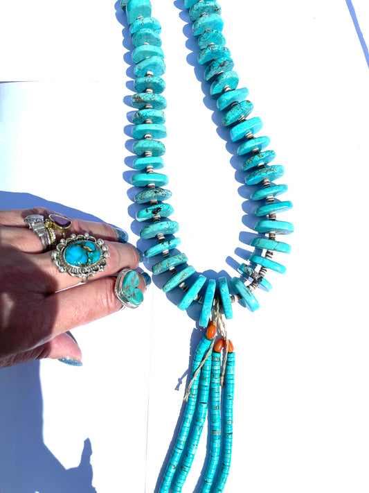 Large super long turquoise necklace