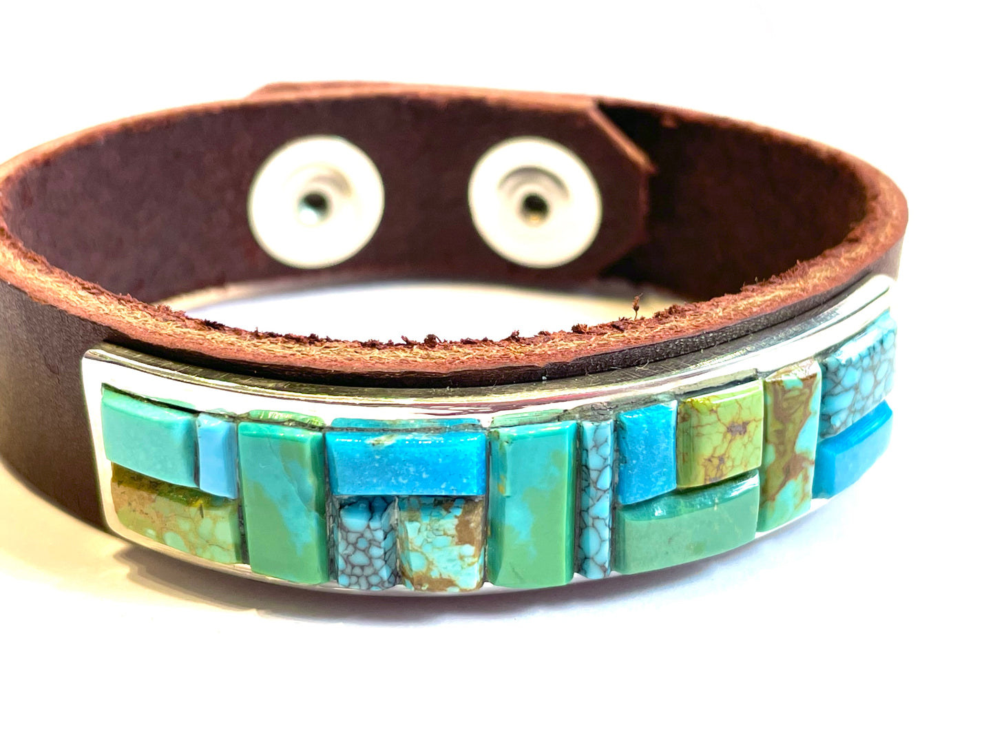 Inlaid turquoise leather bracelet / cuff