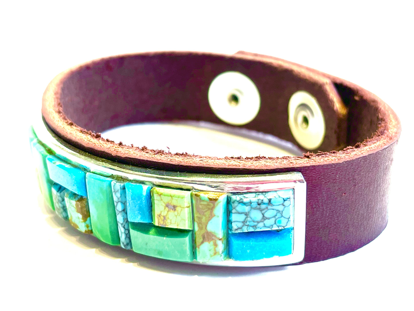 Inlaid turquoise leather bracelet / cuff