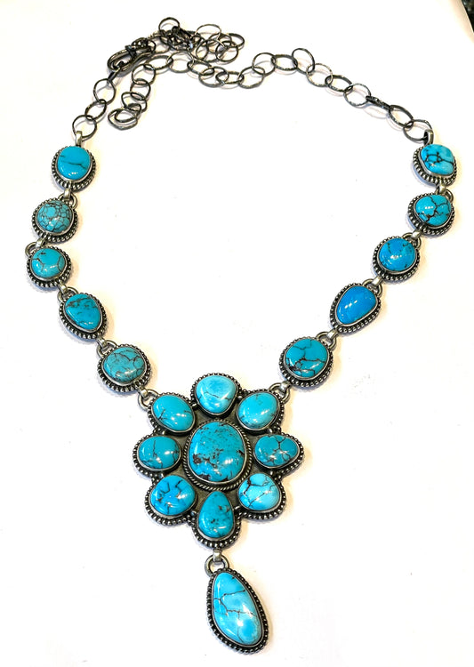 Turquoise cluster flower design  Navajo necklace