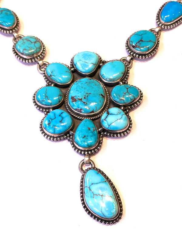 Turquoise cluster flower design  Navajo necklace