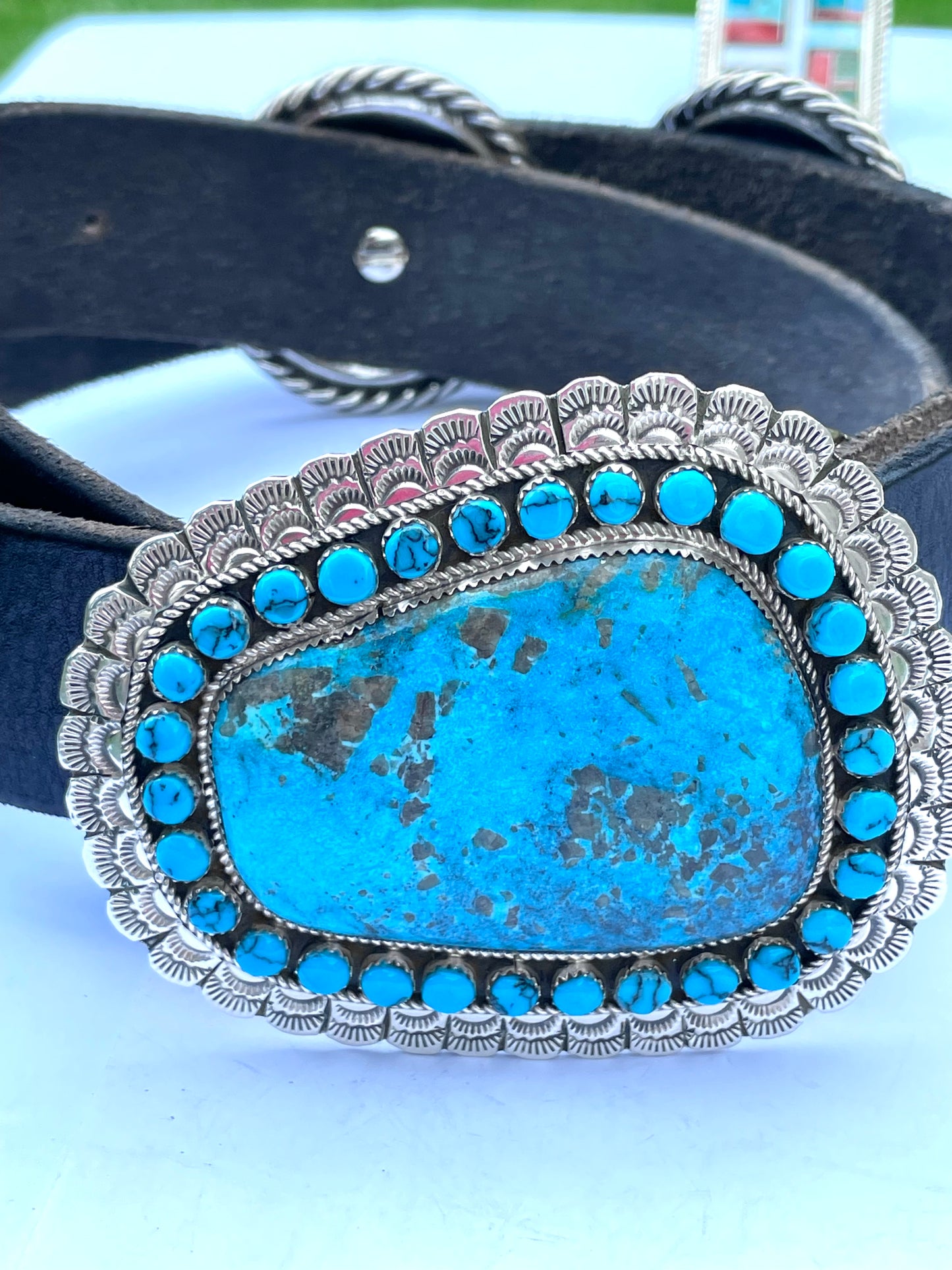 Amazing turquoise belt buckle Navajo