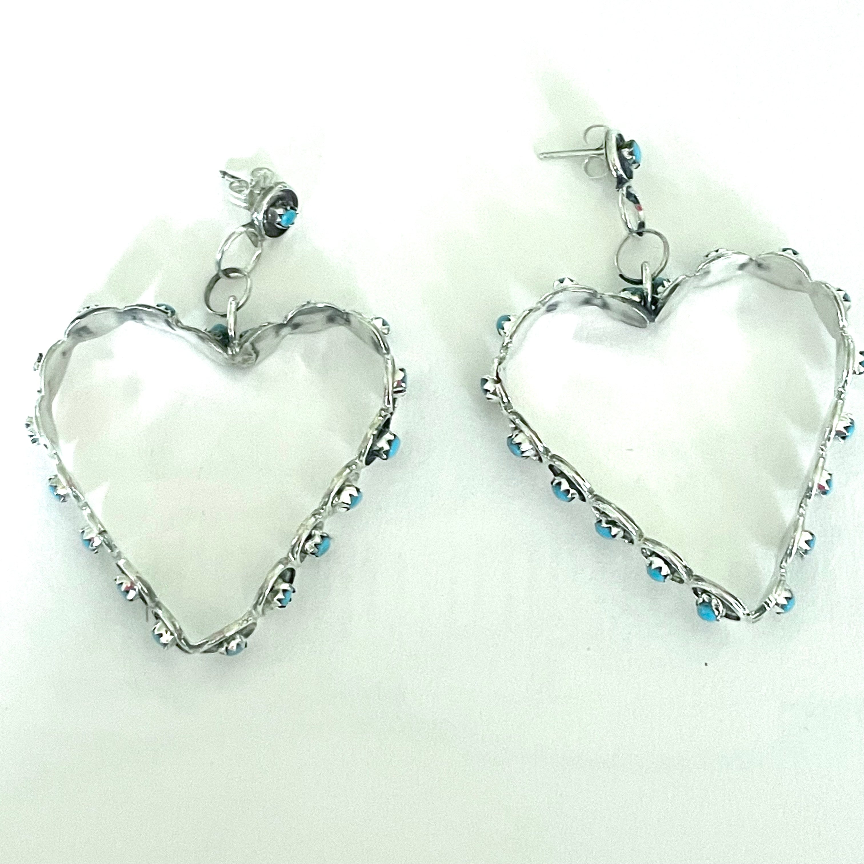 Heart earrings turquoise hoop