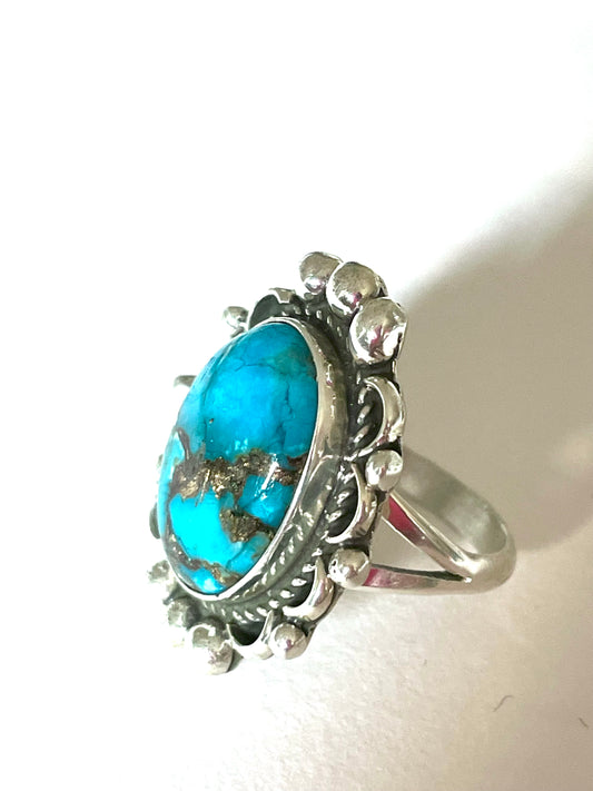 Navajo large stone ring with turquoise matrix