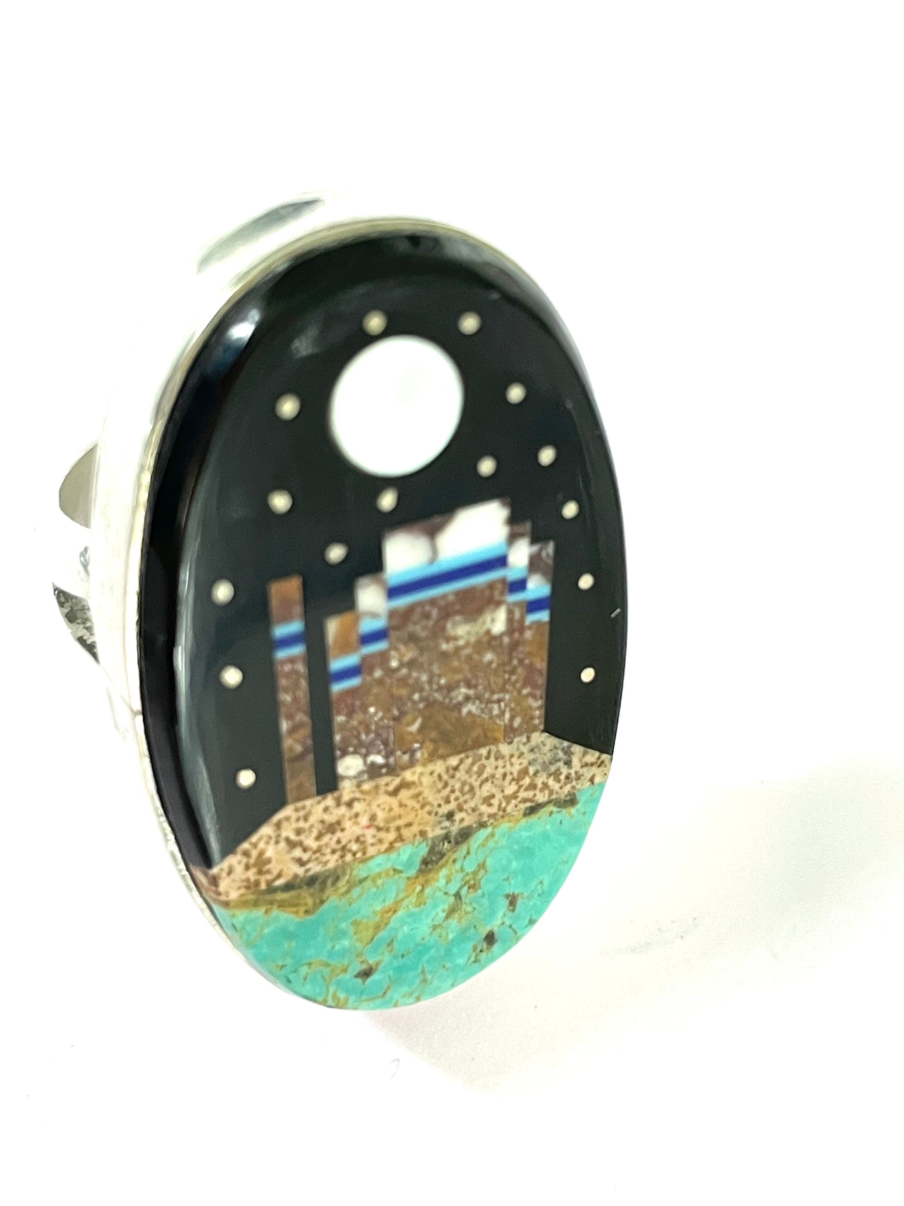 Inlaid stone monument valley ring