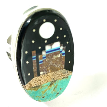 Inlaid stone monument valley ring