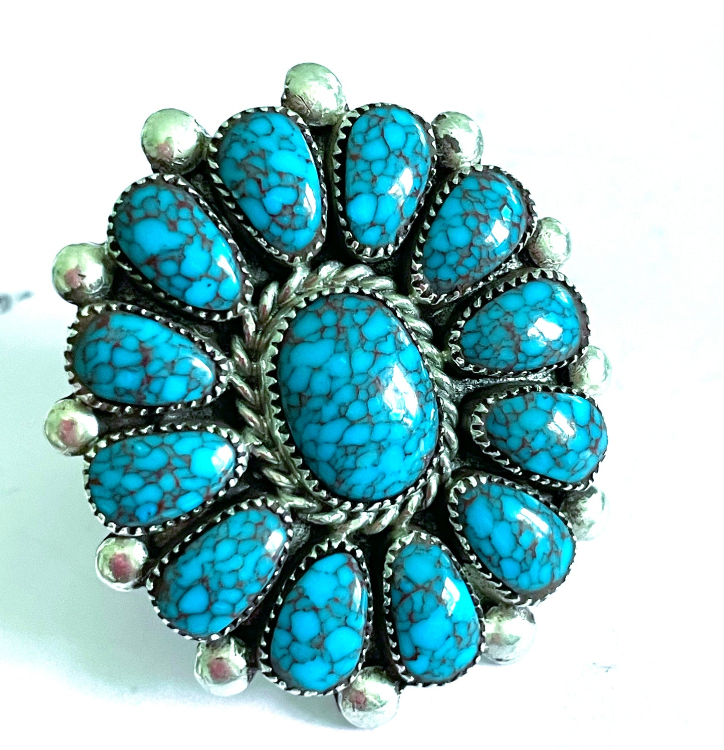 Petit point turquoise ring spiderweb turquoise
