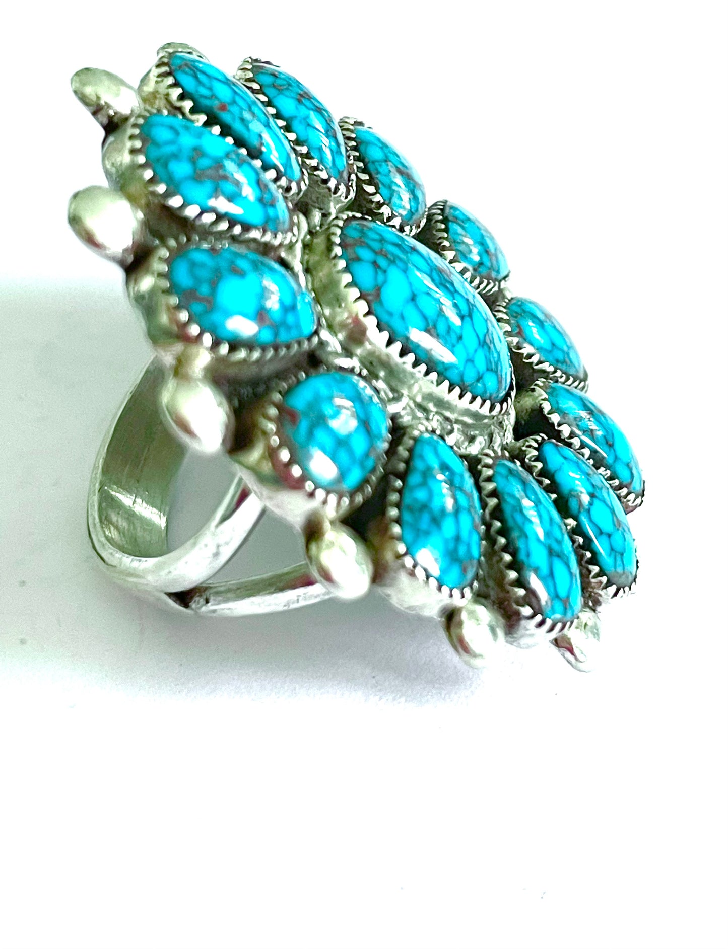 Petit point turquoise ring spiderweb turquoise