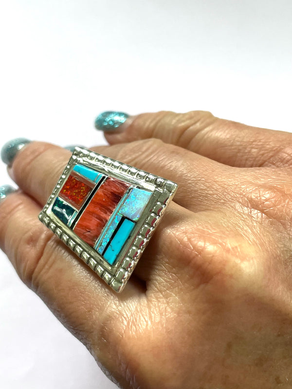 Inlaid ring opal turquoise