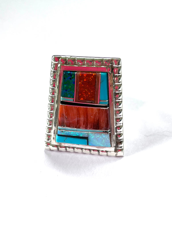 Inlaid ring opal turquoise
