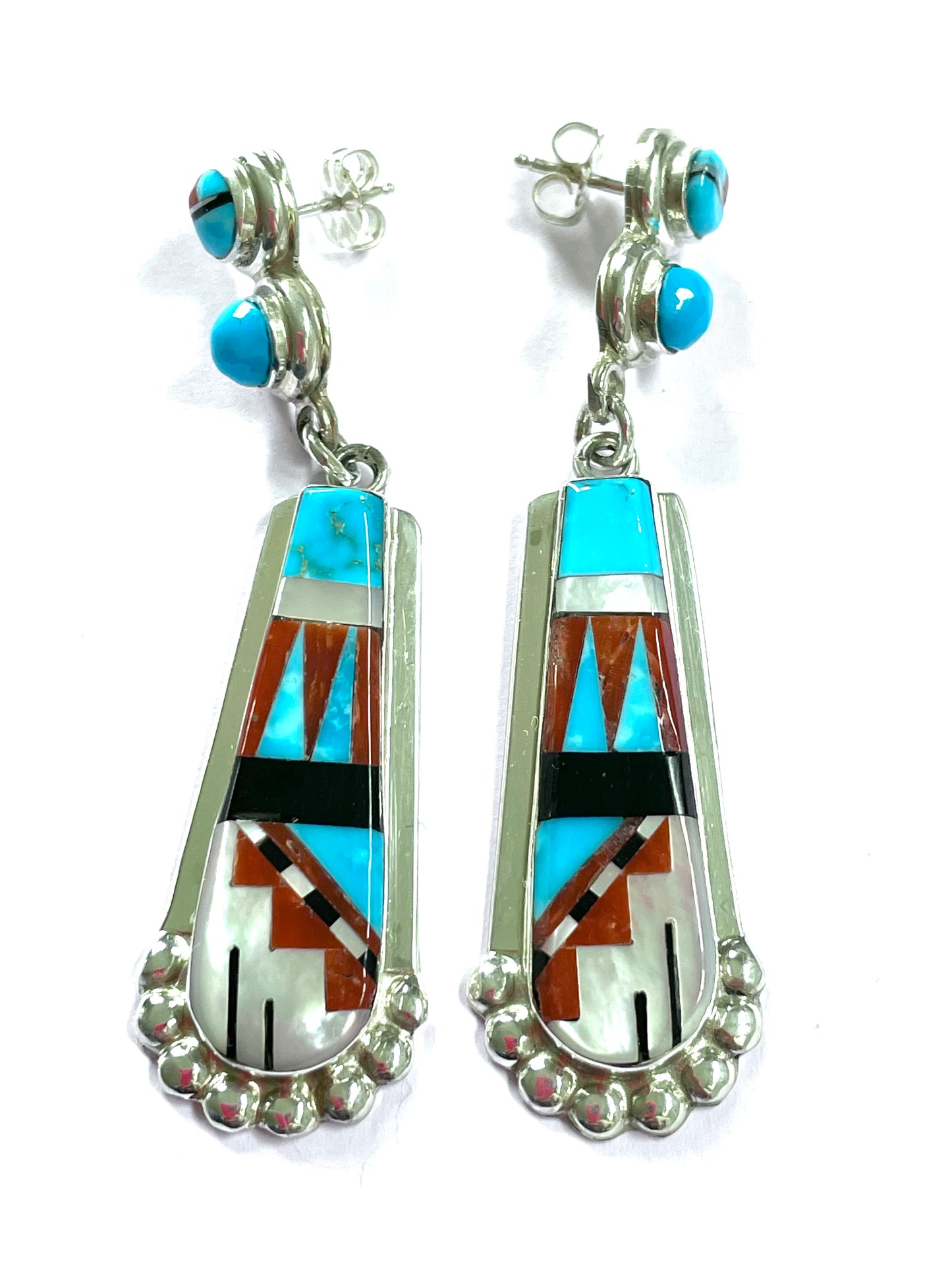 Turquoise Inlaid 1.5 inch earrings Zuni