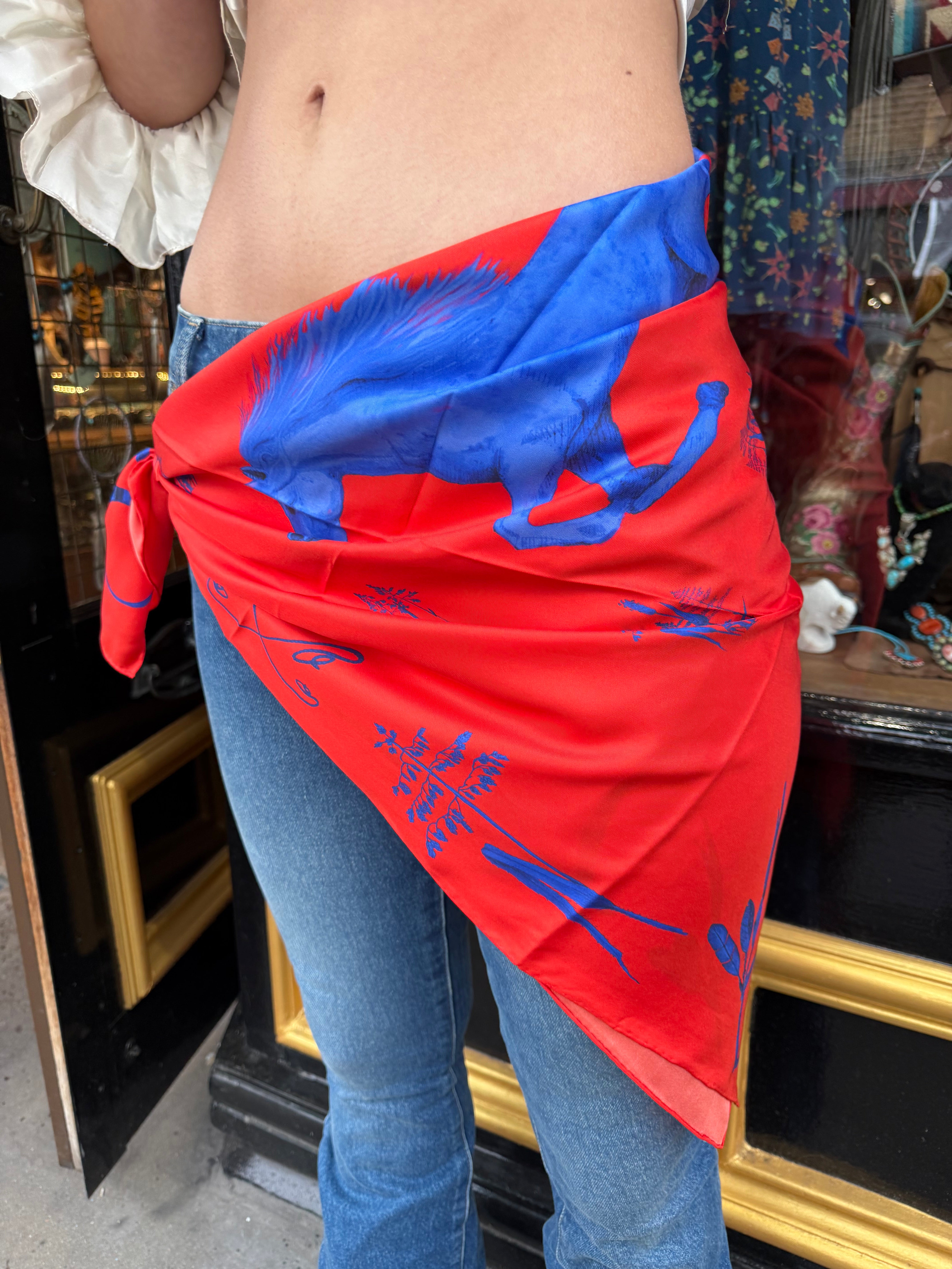 Silk scarf red / blue made in london