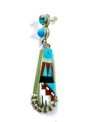 Turquoise Inlaid 1.5 inch earrings Zuni