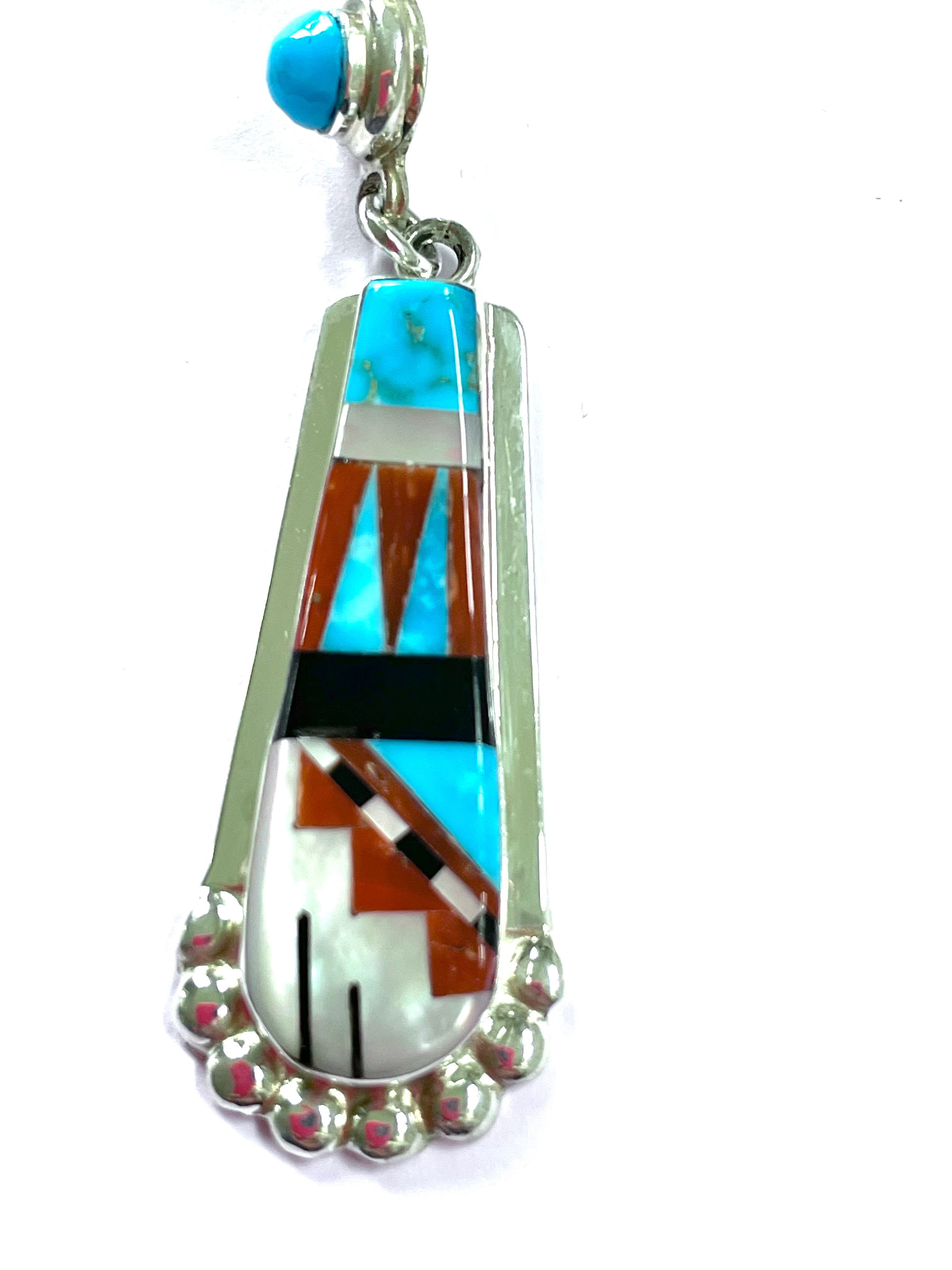 Turquoise Inlaid 1.5 inch earrings Zuni