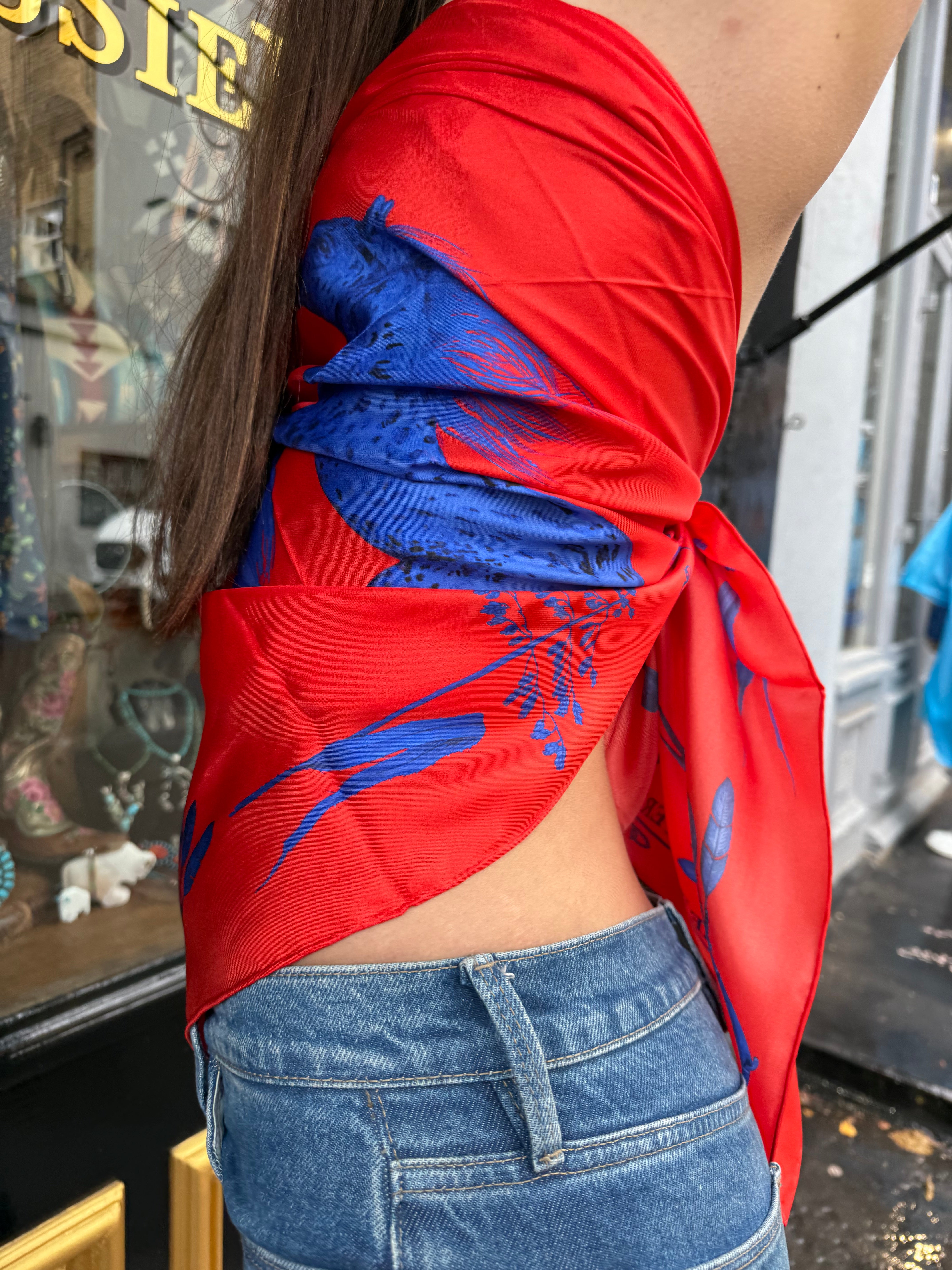 Silk scarf red / blue made in london