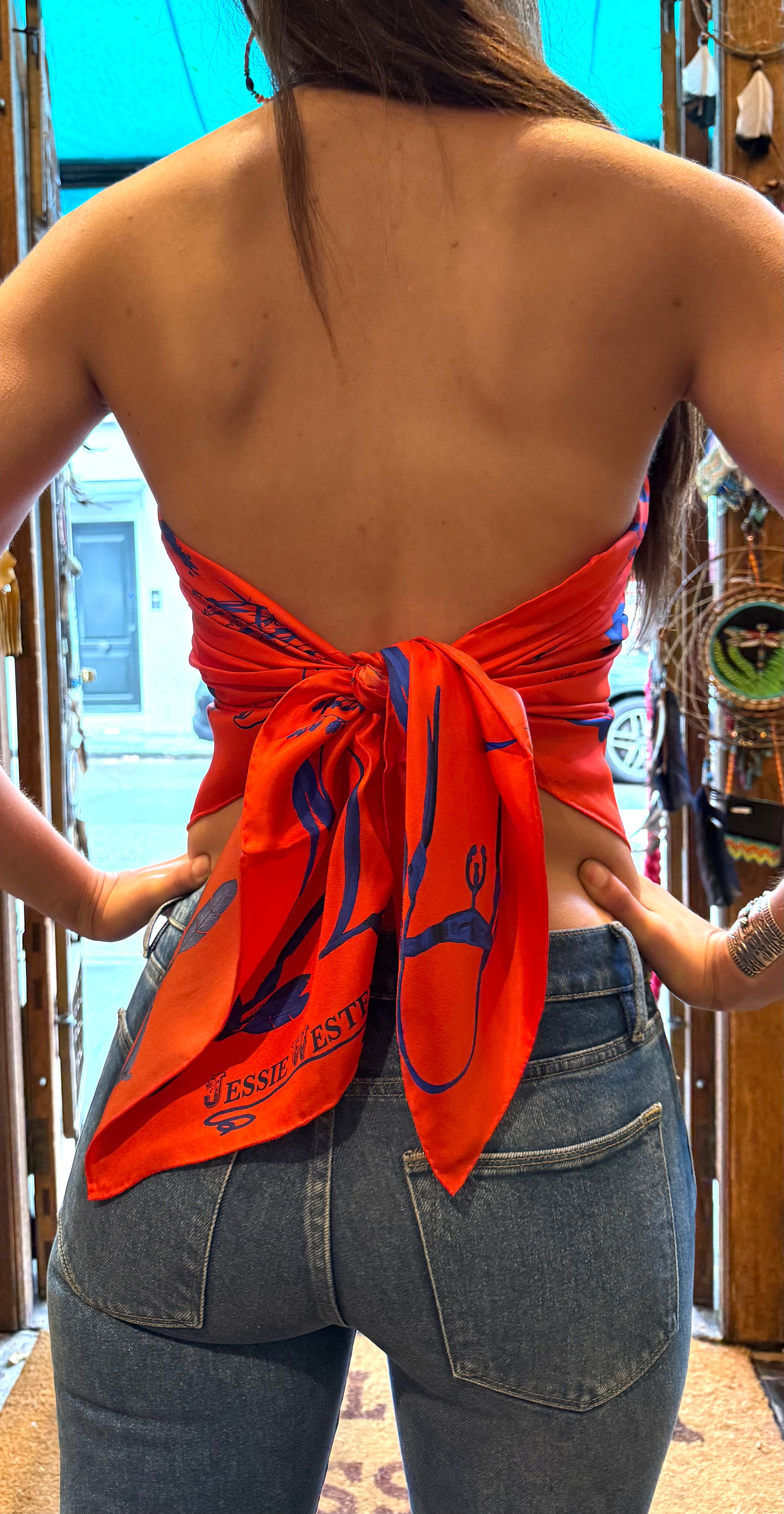Silk scarf red / blue made in london
