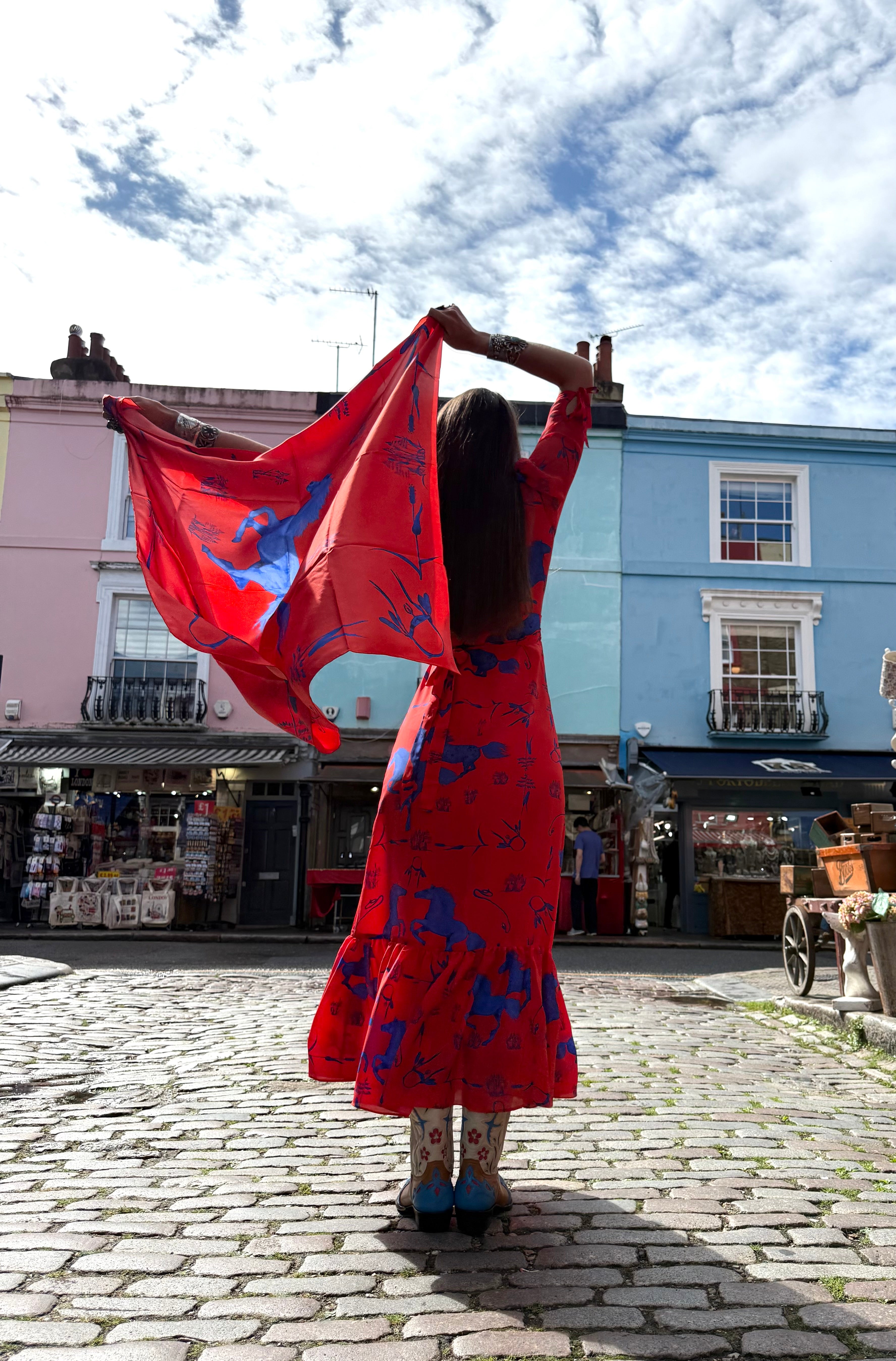 Silk scarf red / blue made in london