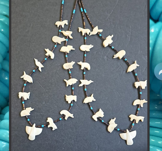 Long white onyx power animal necklace