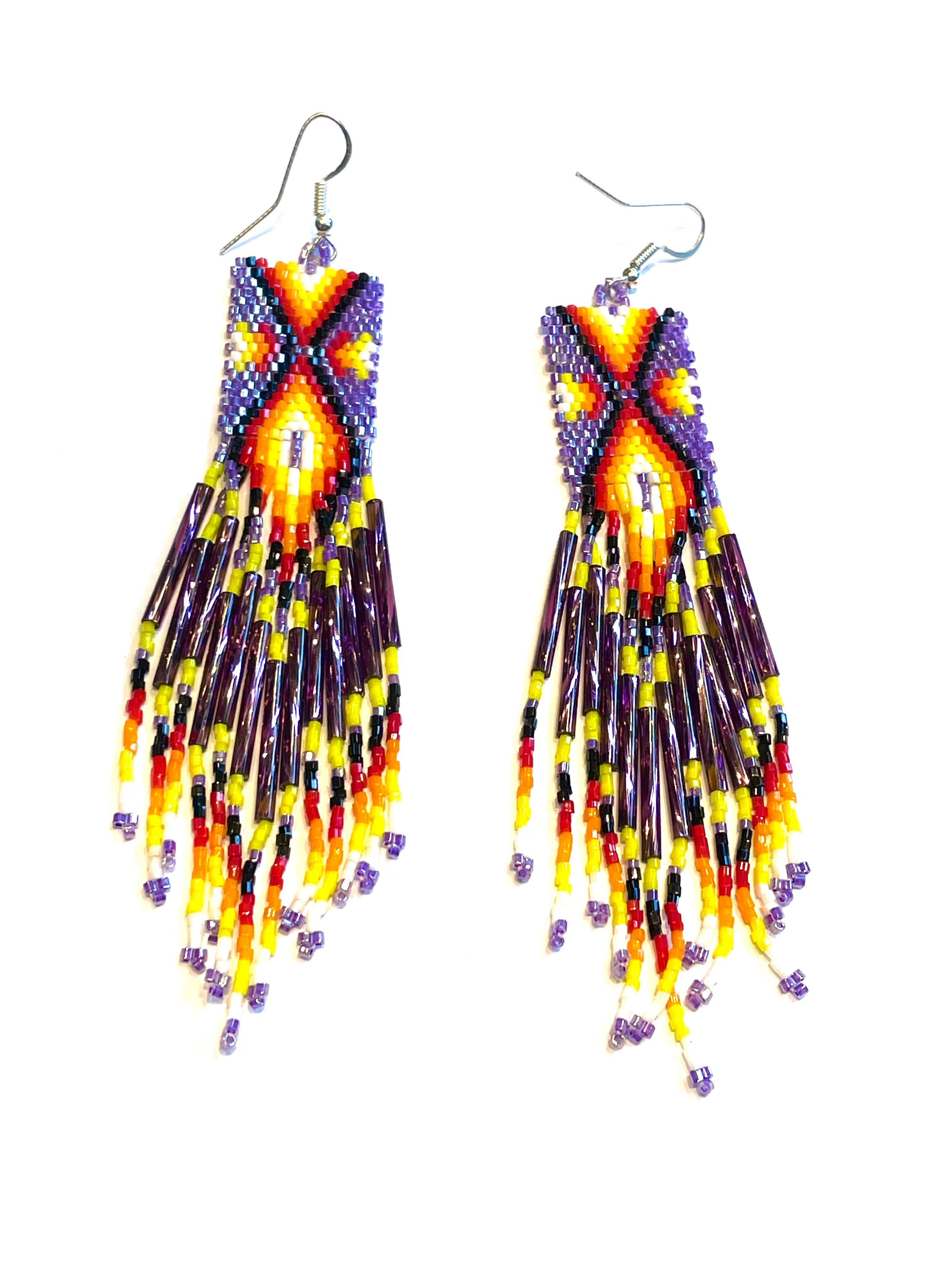 Jessie Western Hand Beaded Fringed Earrings