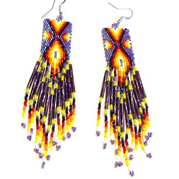 Jessie Western Hand Beaded Fringed Earrings