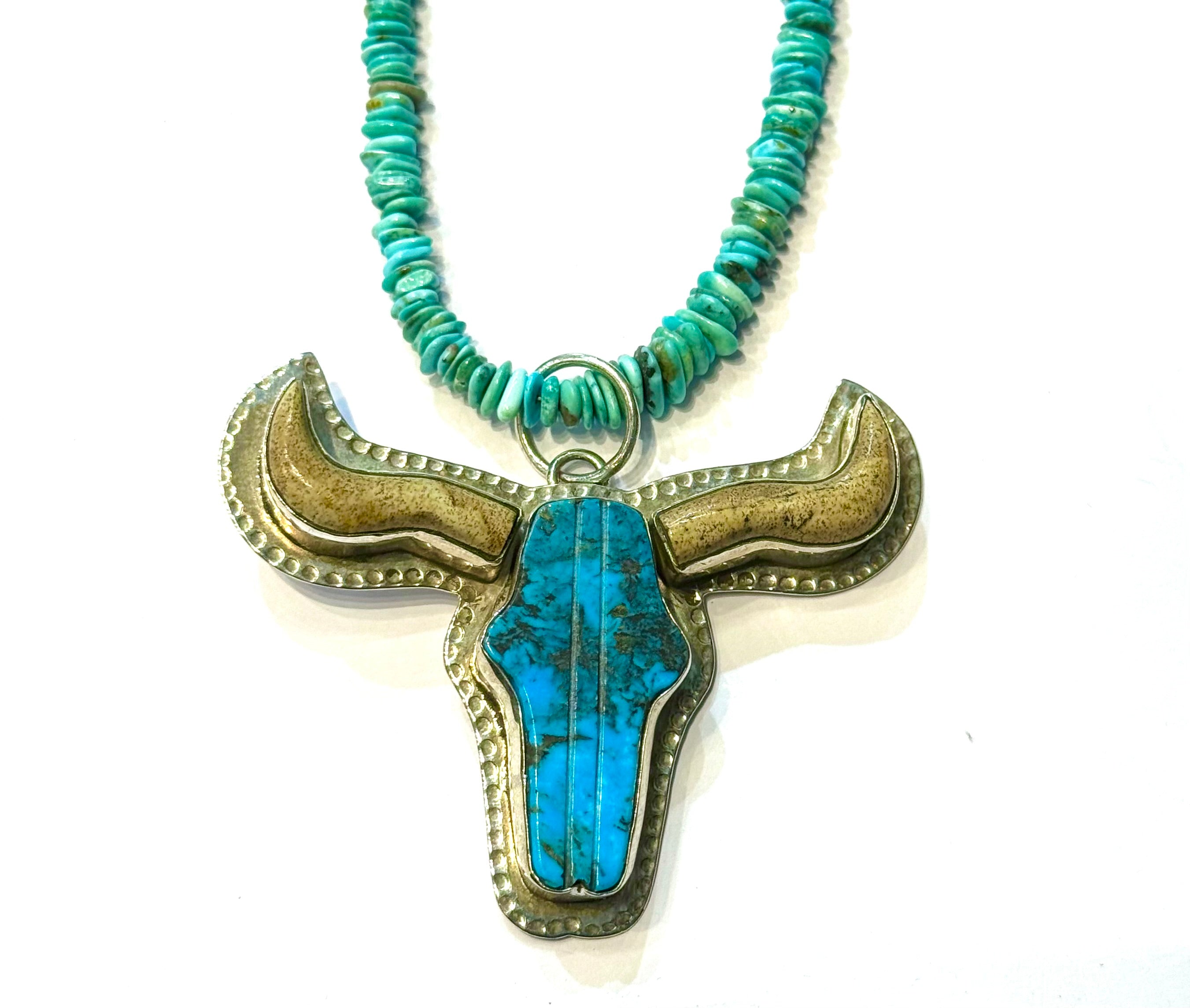 Turquoise &  Pipe stone buffollo pendent