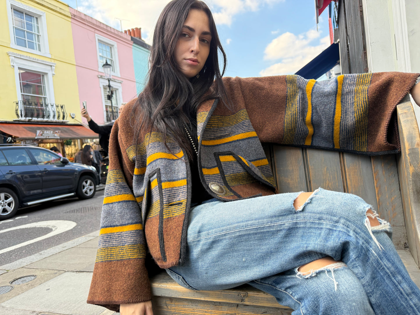 New brown wool blanket jacket